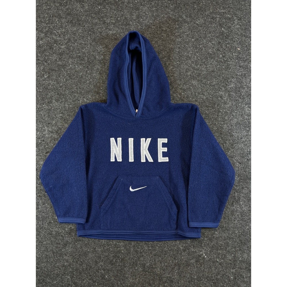 Vintage Y2K Nike Fleece Hoodie Navy Blue Pullover Kids Boys Size 5/6 NK 4330